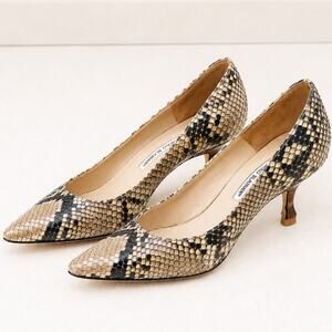 Manolo Blahnik Genuine Snakeskin Python Pointed Toe Kitten Heel Pumps Size 40